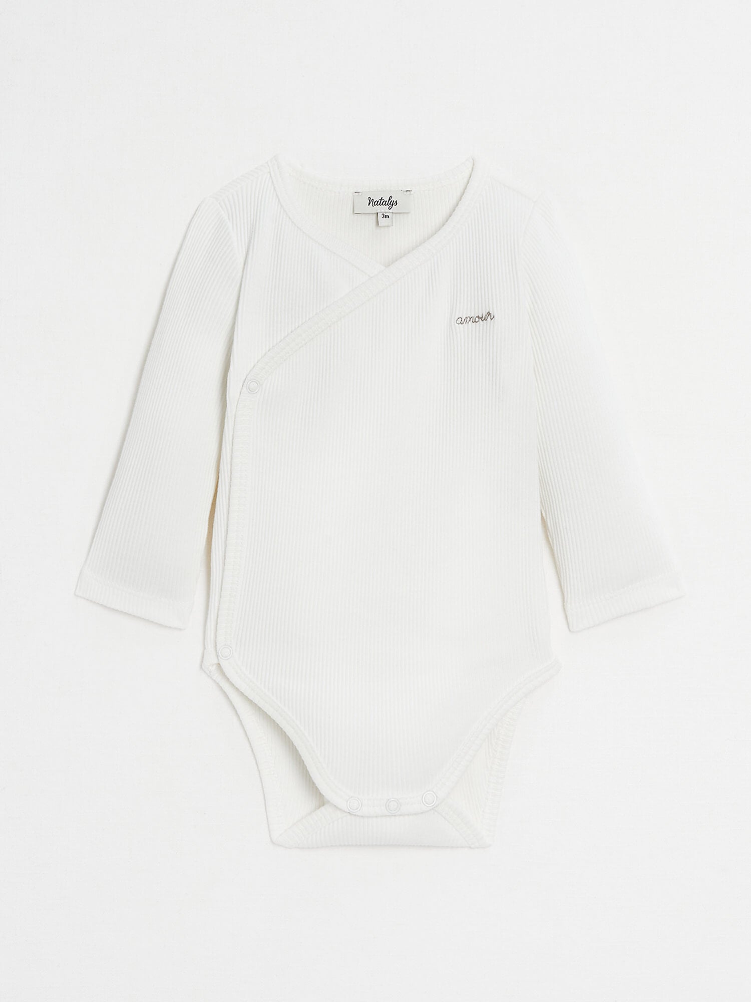 בגד גוף פתיחה מוצלבת צבע אקרו עם רקמת "Amour"