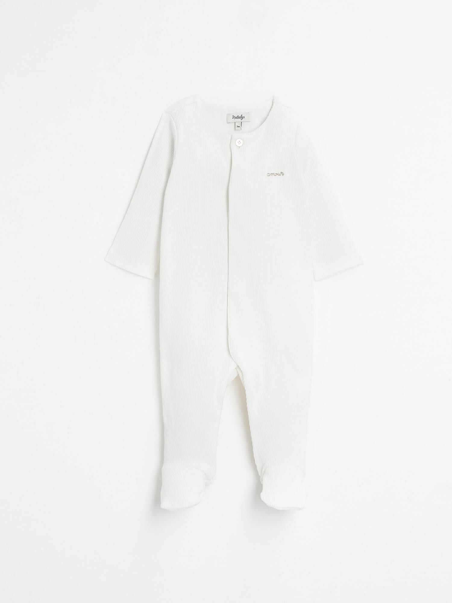 אוברול רגליות לבן עם רקמת "Amour"